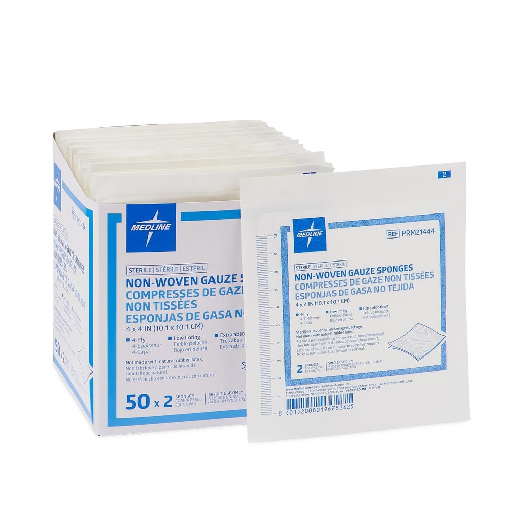 Sterile Nonwoven Gauze Sponge 4" x 4", 4 Ply, 50 / Box