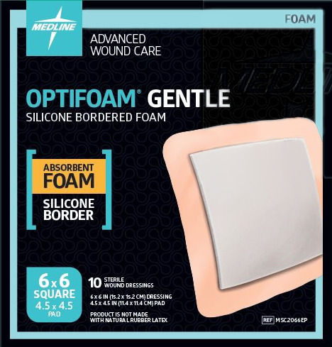 Optifoam Gentle Foam Dressing (Silicone Border) - 6" x 6" (10 / Box)