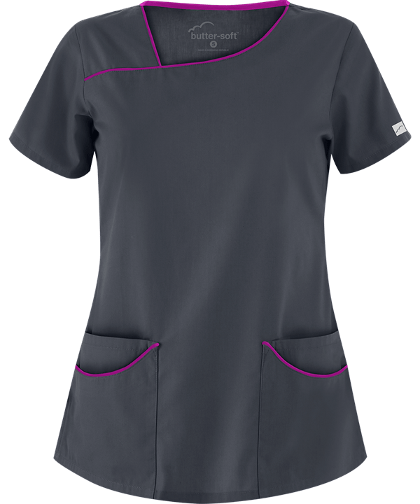 UA Butter-Soft Women's 4-Pocket Scrub Top - MED/PEWTER-BERRYBURST)