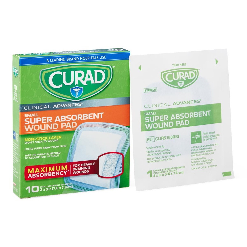 CURAD Clinical Advances Super Absorbent Polymer Wound Dressings 3 x 3