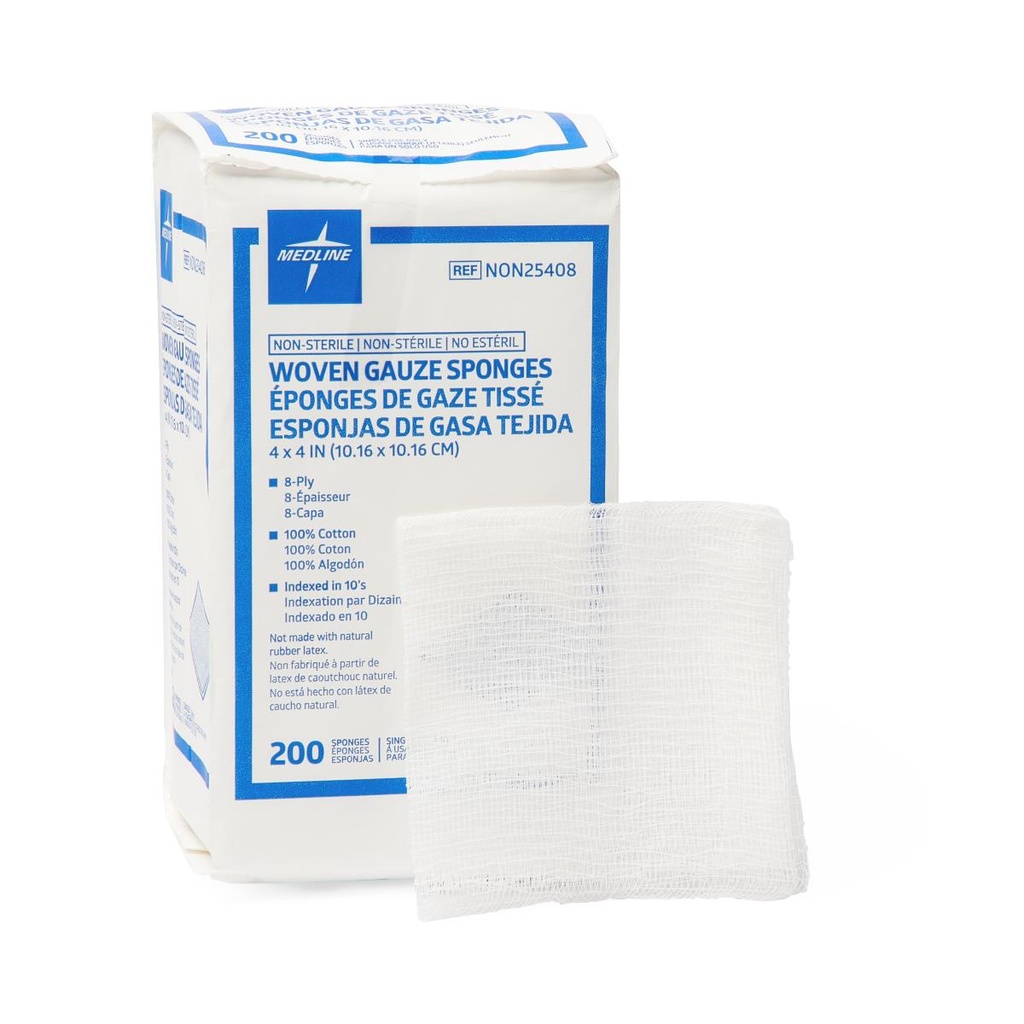 Medline Non-Sterile Woven Gauze Sponge - 8 Ply, 4" x 4"