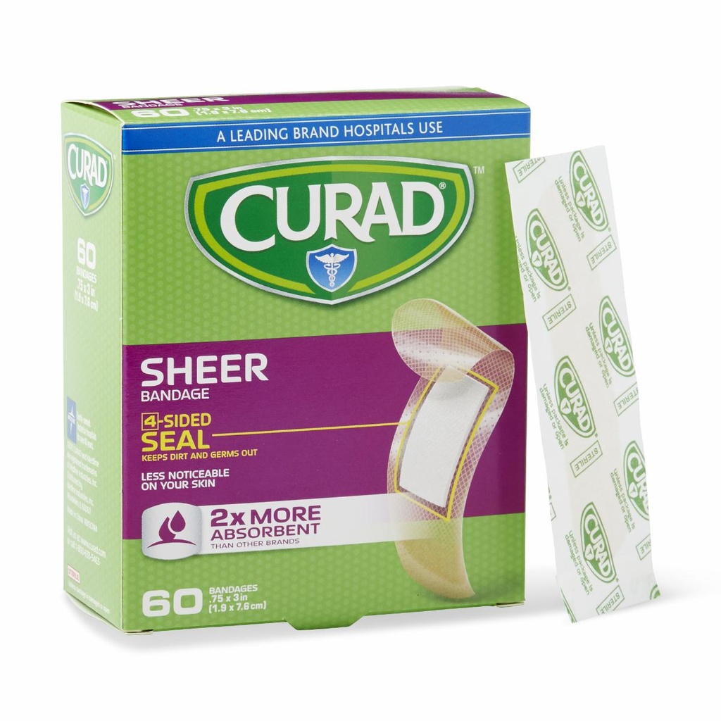 Medline CURAD Sheer Adhesive Bandages, 60 / Box