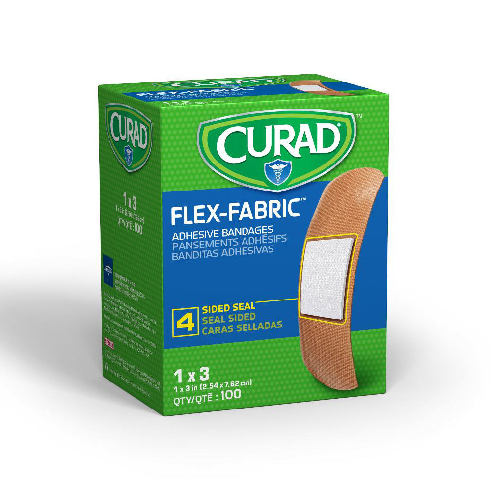 Curad Flex-Fabric Adhesive Bandages - 1" x 3",   100/Box