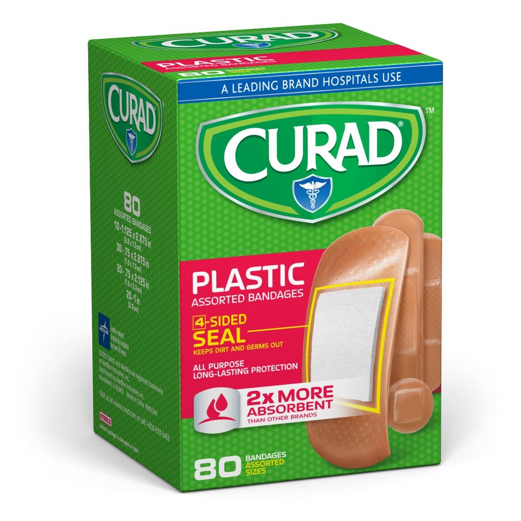 Curad Plastic Bandages - ASSORTED, 80/Box