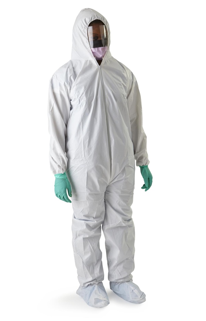 Medline Anti-Static Microporous Breathable Coveralls with Hood and Boots, White, XL