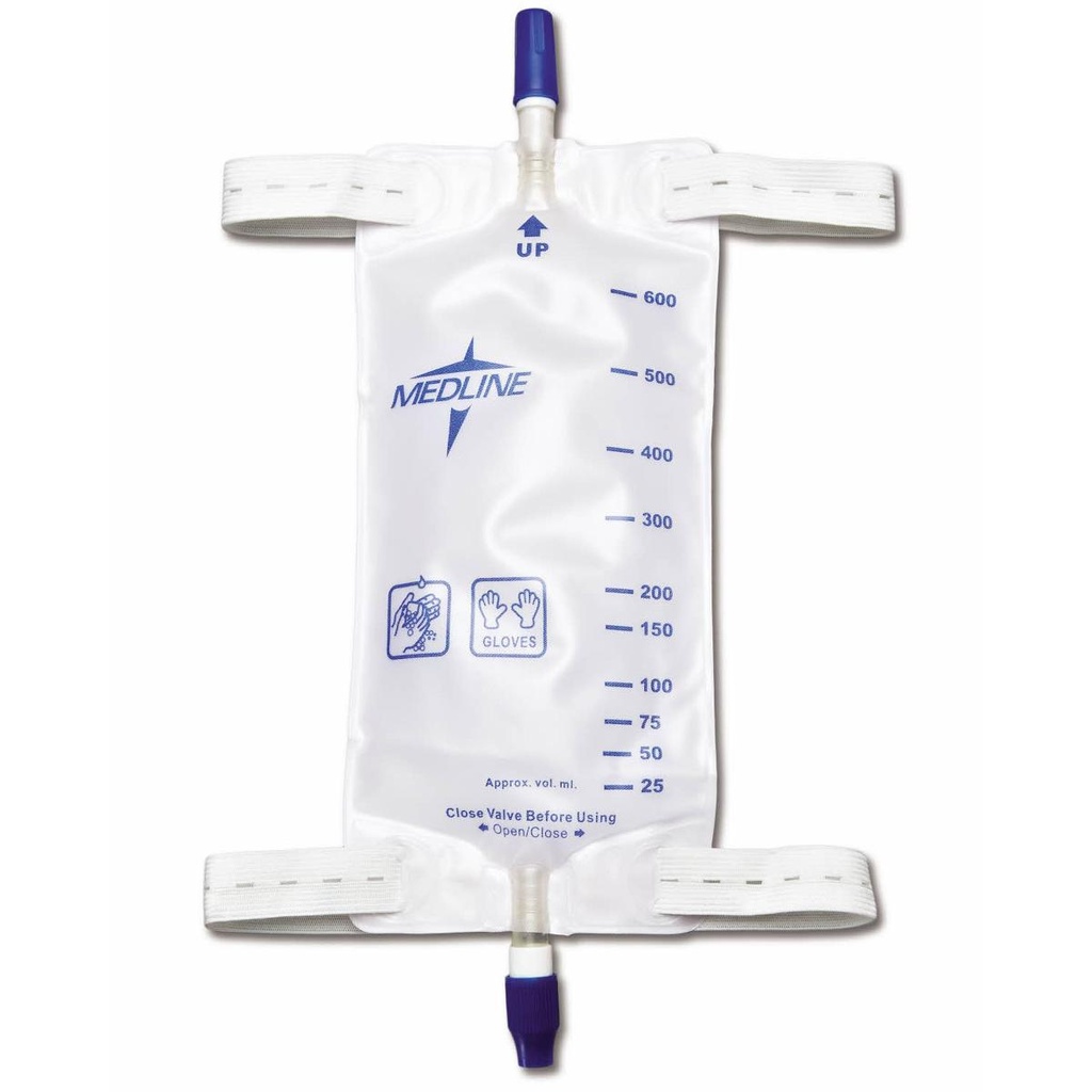 Medline MEDIUM Urinary Leg Drain Bags (Elastic Straps & Twist Valve) - 20OZ/600ML