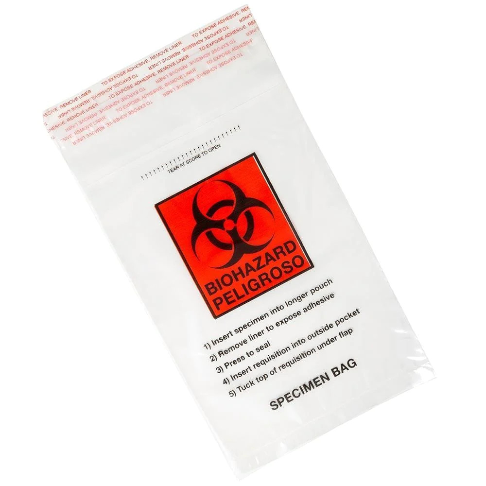 Globe Scientific Specimen BIOHAZARD Transport Bag (6" x 9" - with Document Pouch & Zipseal) - 1,000 Pack