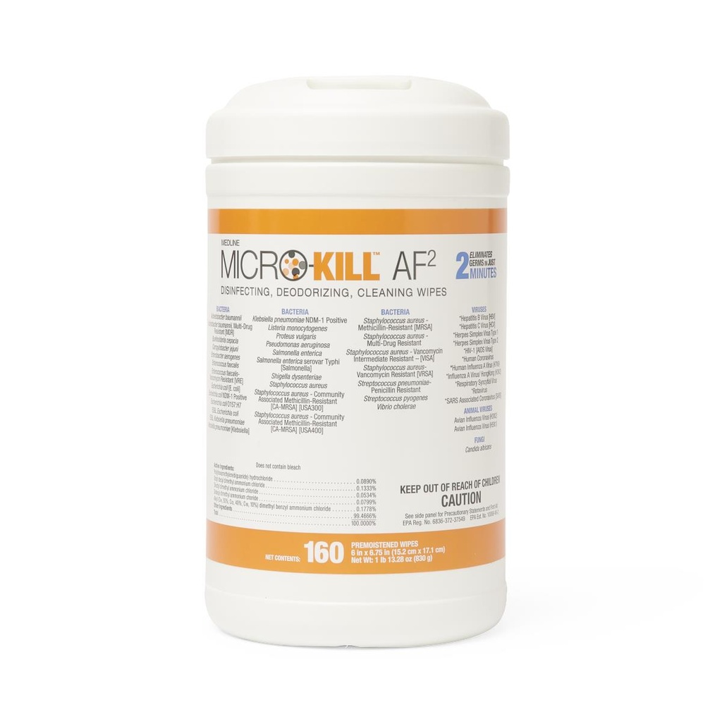 Medline Micro-Kill AF2 Disinfectant Wipes (ALCOHOL FREE) - TUB OF 160 WIPES