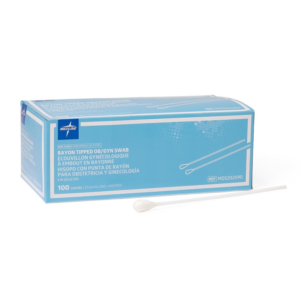 Medline OB / GYN Swab with Rayon Tip (8" Plastic Shaft), Pack of 100