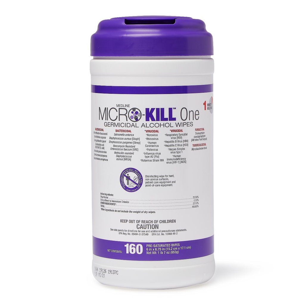 Medline Micro-Kill One Disinfectant Wipes - TUB OF 160 WIPES