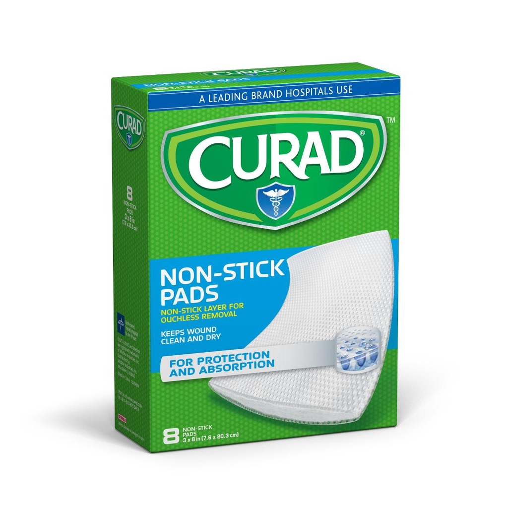 CURAD Sterile Nonstick Pads  3" x 8" (8/Box)