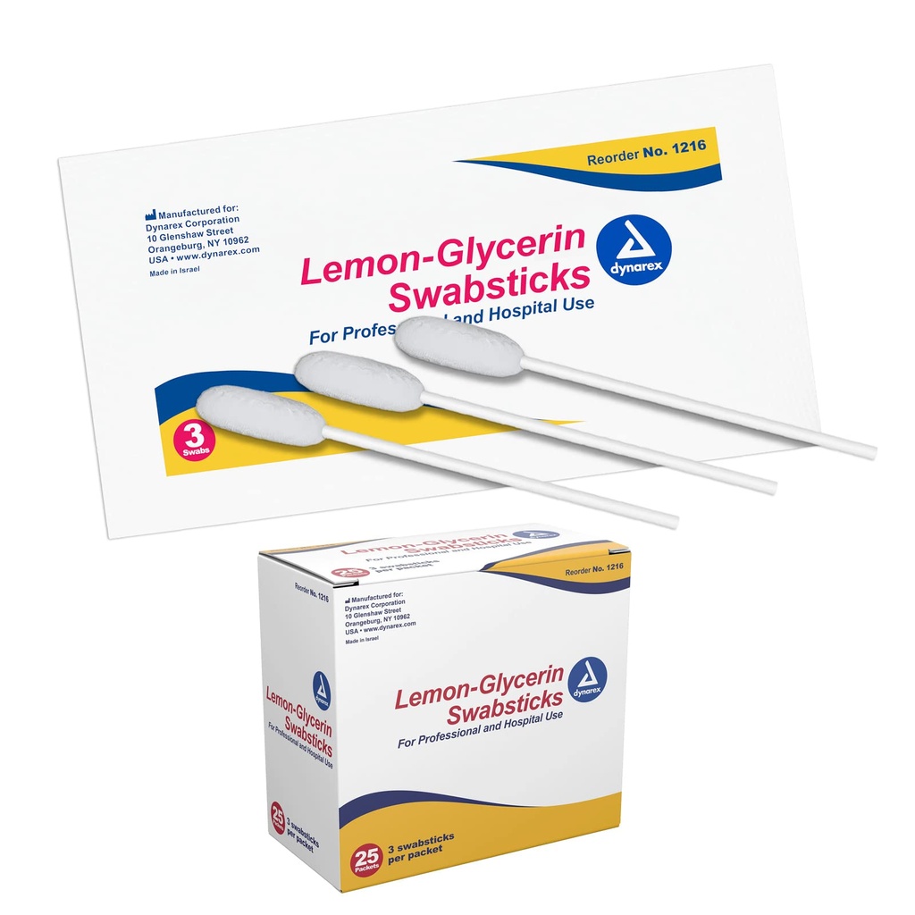 Dynarex Lemon-Glycerin Swabsticks, 25 x 3-Pack / Box