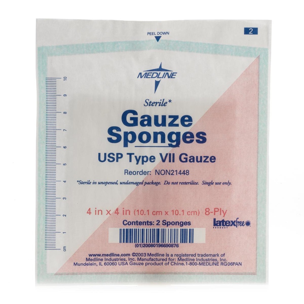 Medline Sterile Woven Gauze Sponge - 4" X 4" 8PLY