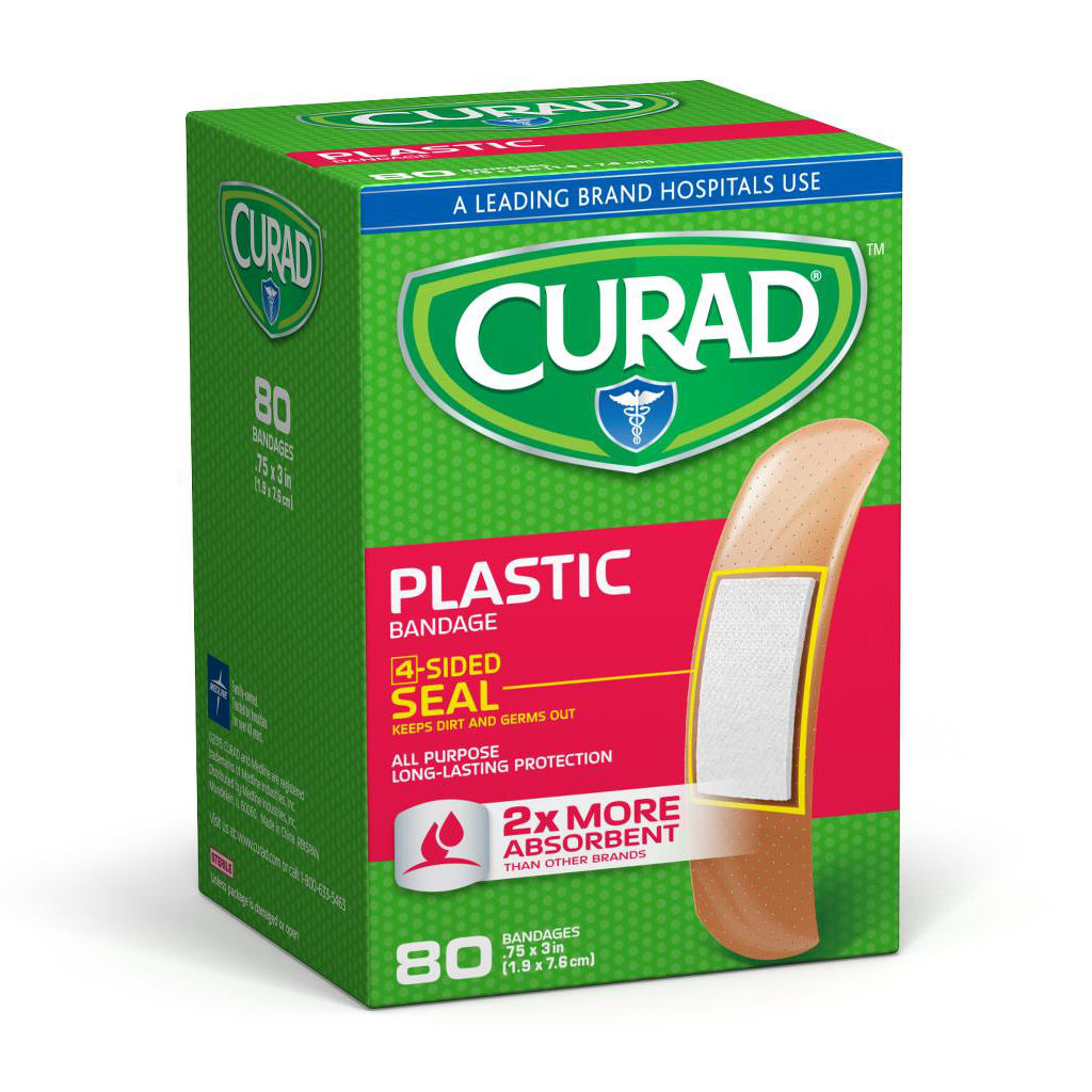 Curad Plastic Adhesive Bandages - 3/4" x 3", 80 / Box