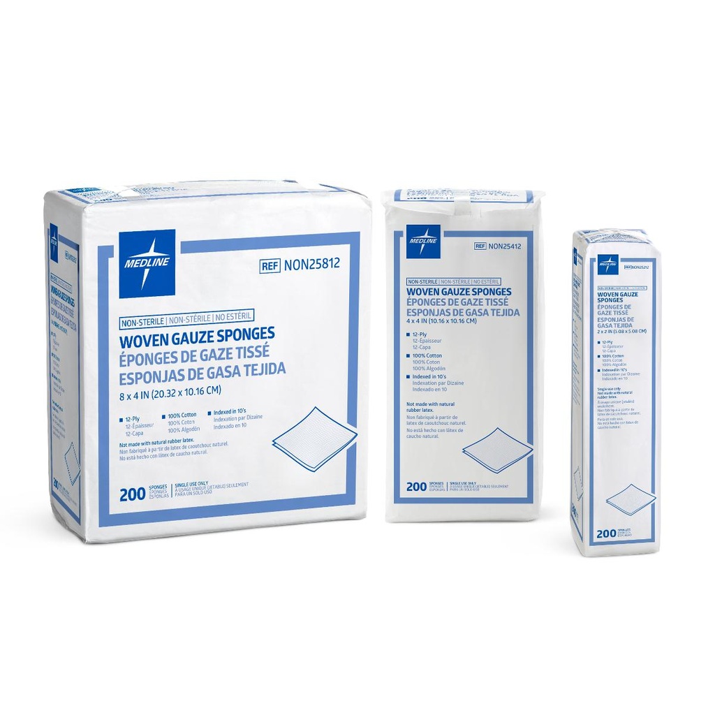 Medline Woven Non-Sterile Gauze Sponges, 12 ply, 8" x 4"