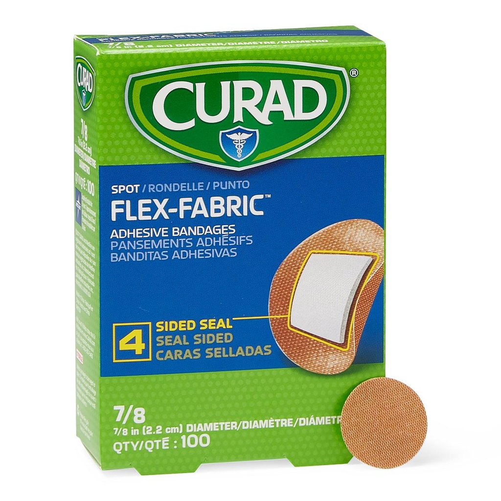 Curad Fabric Adhesive Bandages - 7/8" Diameter, SPOT, 100 / Box