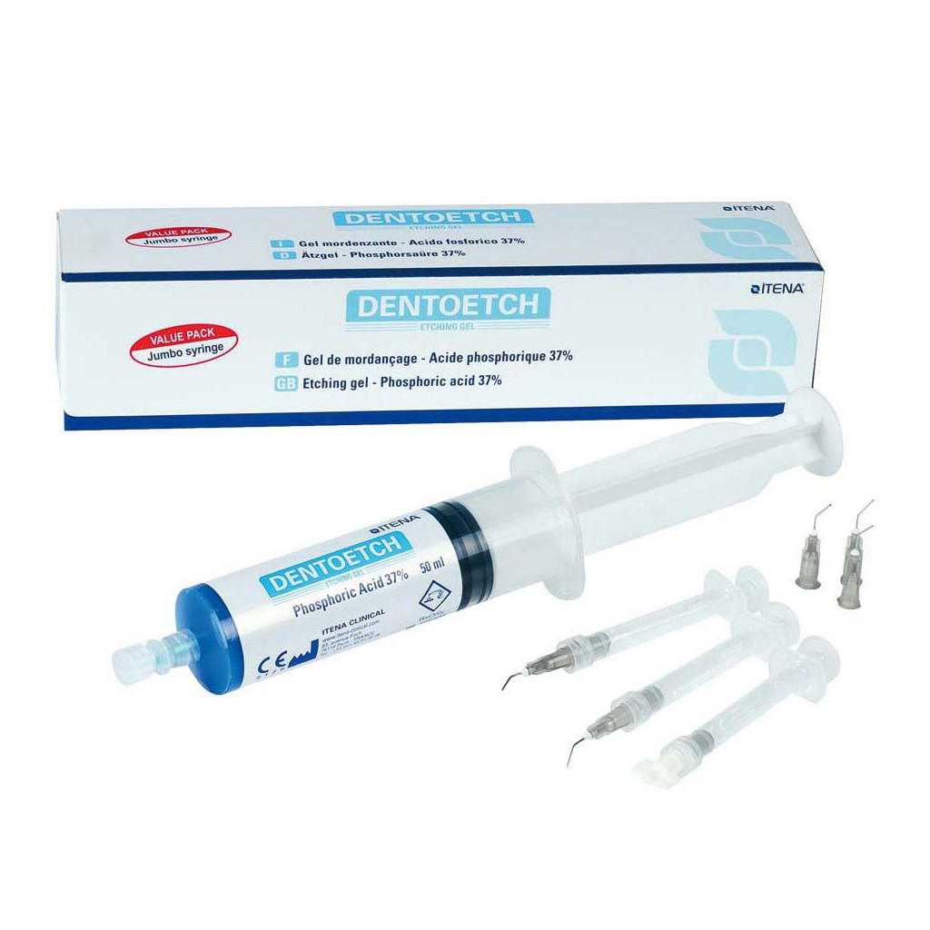 Itena Dentoetch JUMBO 37% Phosphoric Acid Etching Gel - PACK OF 1 (50ML) JUMBO SYRINGE, 5 EMPTY (1.2ML) SYRINGES & 20 NEEDLE TIPS