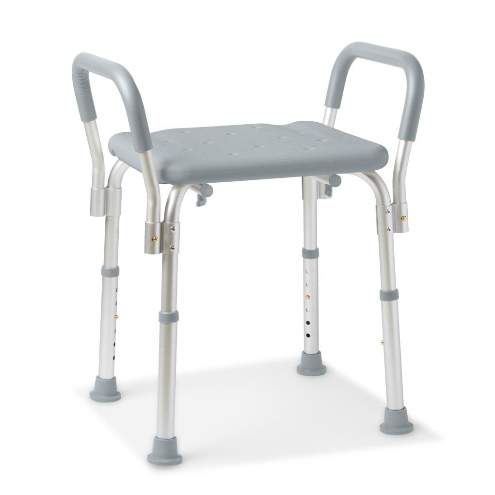 Medline Deluxe Aluminum Shower Chair WITH ARMS, NO BACK