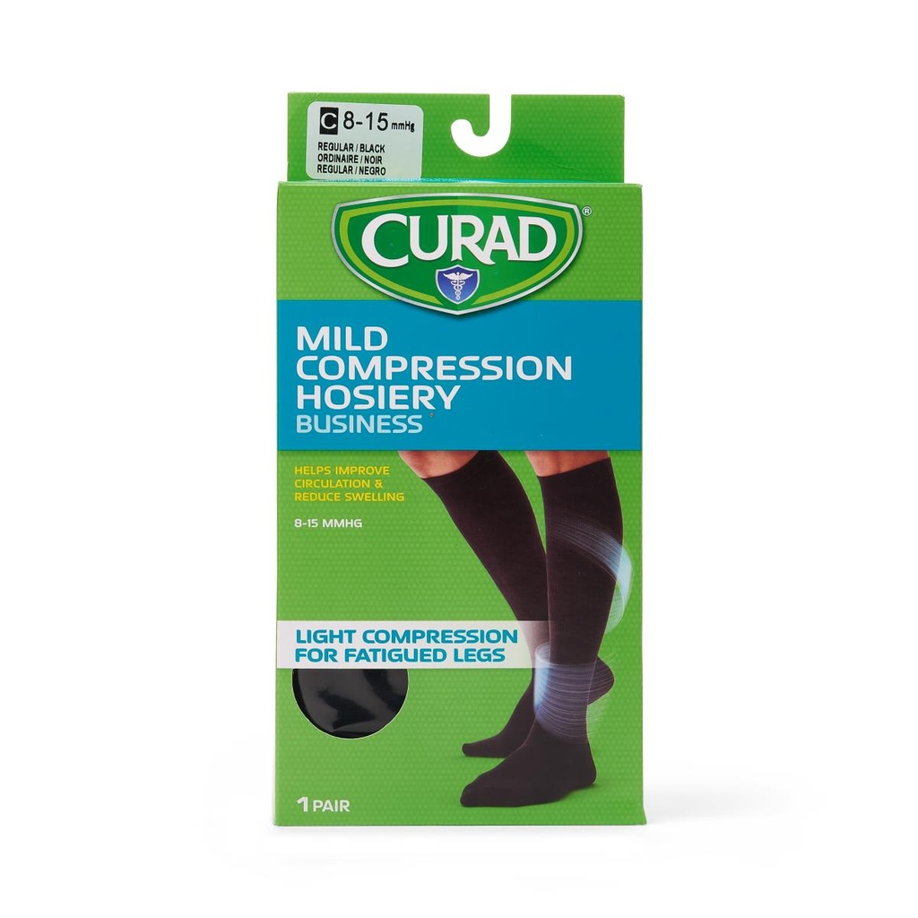 CURAD Knee-High Compression Dress Socks with 15-20 mmHg, Black, Size A, Regular Length - 1 PAIR