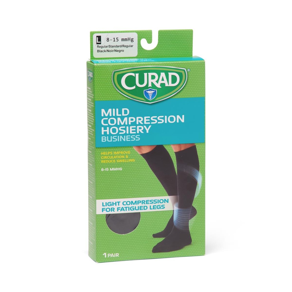 CURAD Knee-High Compression Dress Socks with 15-20 mmHg, Black, Size C, Regular Length - 1 PAIR