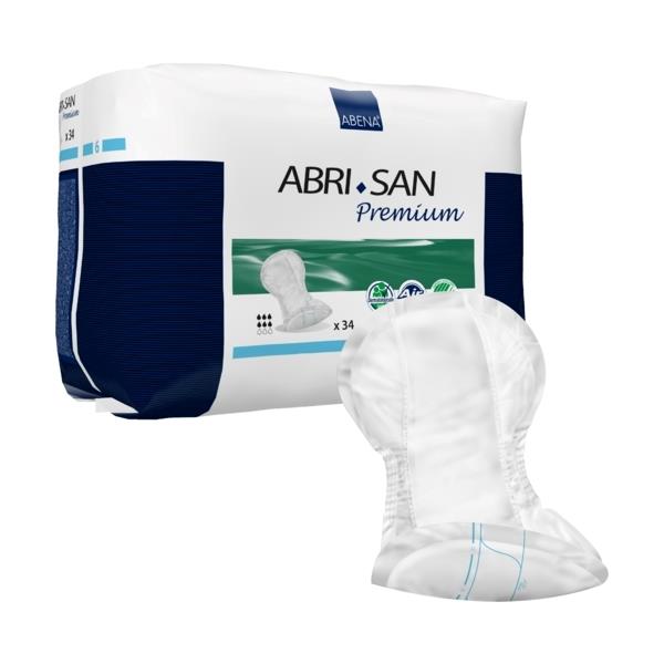 Abena Abri-San Premium Incontinence Pads, Moderate Absorbency, Size 6, Bag of 34