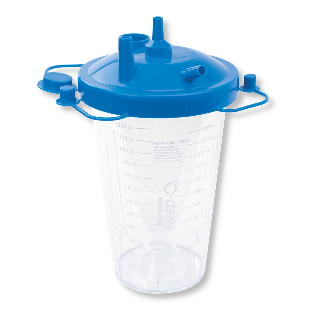 Disposable Suction Canister 1200cc w/Float Valve Shutoff, 3/16" X 6' Tube & 3/16" X 18", Case of 30