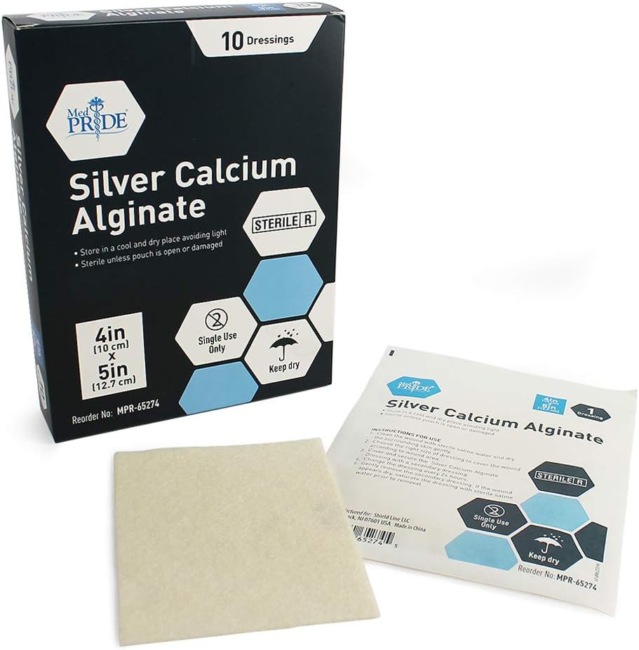 Silver Calcium Alginate Dressing, 4" x 5" Box of 10 Dressings