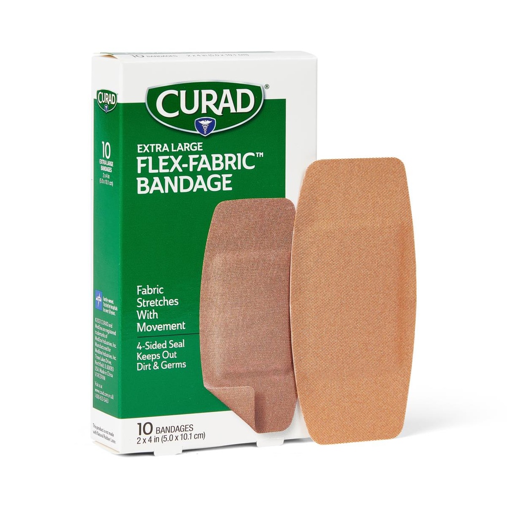 CURAD Flex-Fabric Adhesive Bandages, Extra Large 2" x 4" Strips