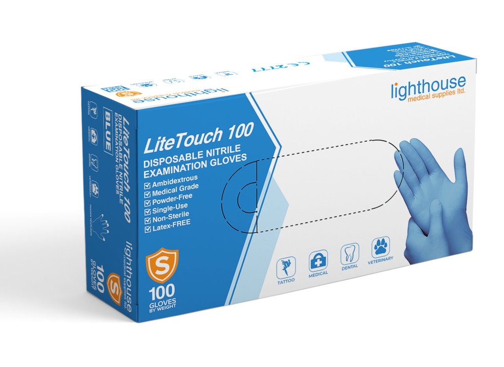 LHMS Small Nitrile Medical Examination Gloves, Powder-Free, Non- Sterile, Blue 100 / Box