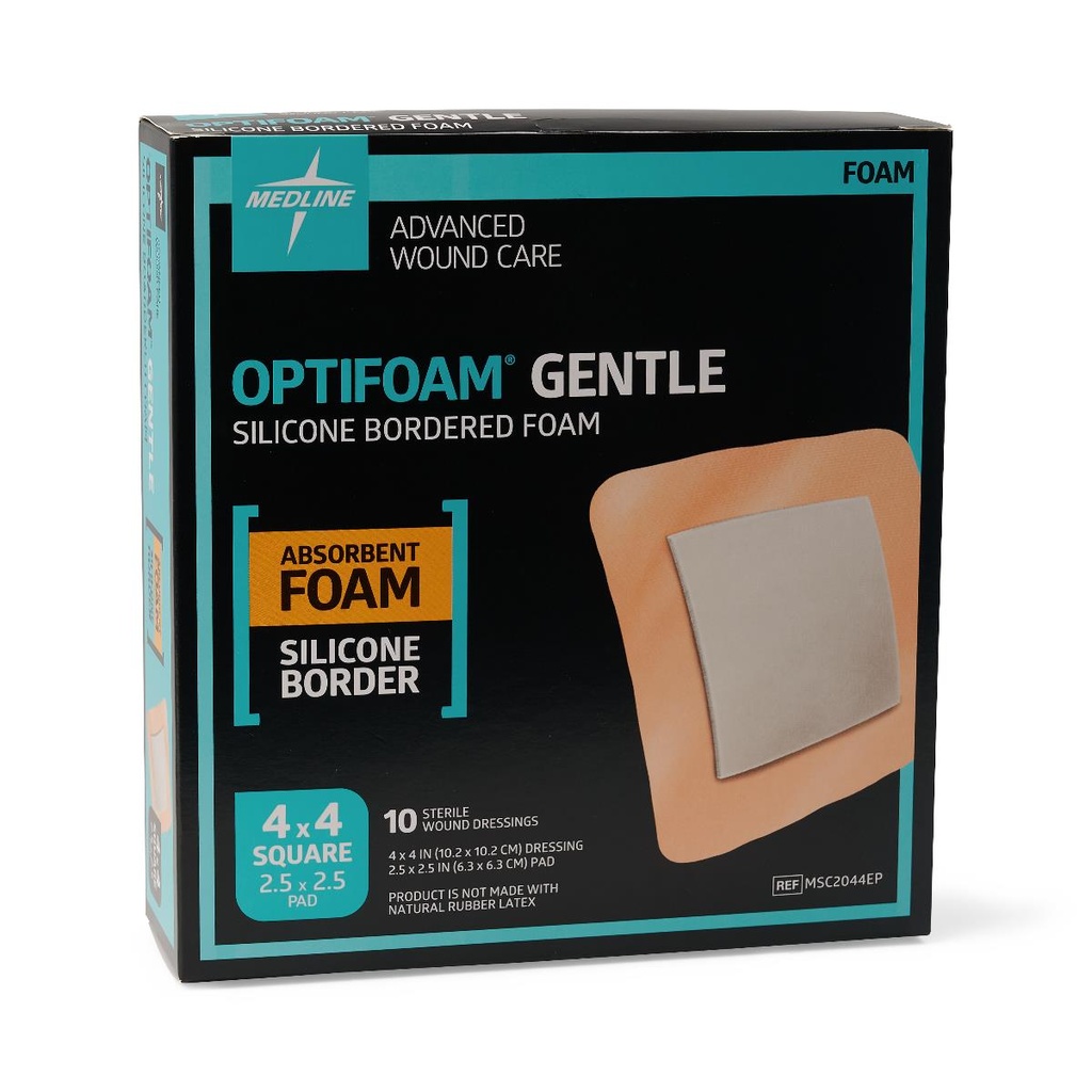 Optifoam Gentle Foam Dressing (Silicone Border) - 4" x 4" (10 / Box)