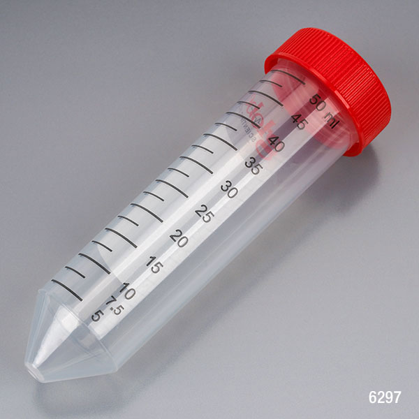 DIAMOND MAX Centrifuge Tube, 50mL, Attached Red Flat Top Screw Cap, PP, Printed Graduations, STERILE, Self-Standing, Certified, 25/Re-Sealable Bag, 20 Bags/Unit	