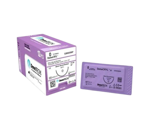 DemeCRYL Polyglactin 910 Suture USP 5/0 18" (8MM/ 1/2 CIRCLE DOUBLE / CONVENTIONAL SPATULA NEEDLE) - 12/Box