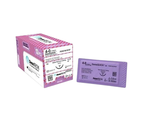 DemeQUICK Rapid Absorbable Suture USP 7/0 12" (6.5MM/  3/8 CIRCLE / CONVENTIONAL SPATULA NEEDLE) - BOX OF 12 PIECES