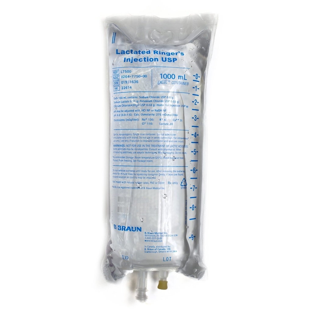 BBraun Lactated Ringer's Injection USP (EXCEL) - CASE OF 12 x 1000ML