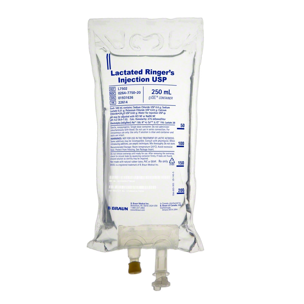 BBraun Lactated Ringer's Injection USP (EXCEL) - CASE of 24 x 250 ml