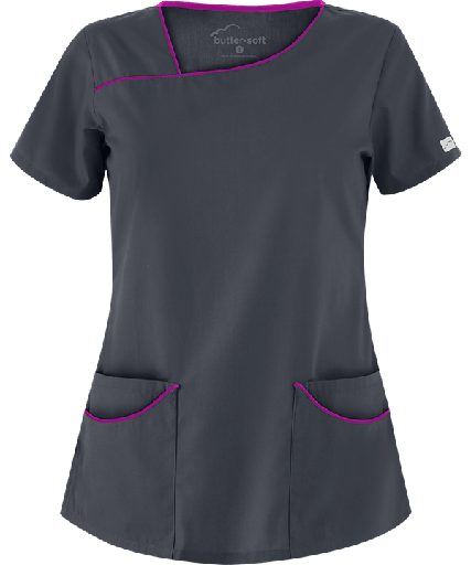 [UA658C-M] UA Butter-Soft Women's 4-Pocket Scrub Top - MED/PEWTER-BERRYBURST)