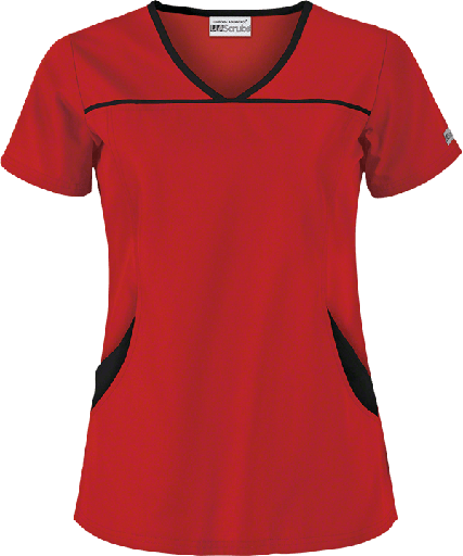 [CT864-M] UA Women's 4 Pocket Princess Seam Scrub Top - MEDIUM/ RED BLACK