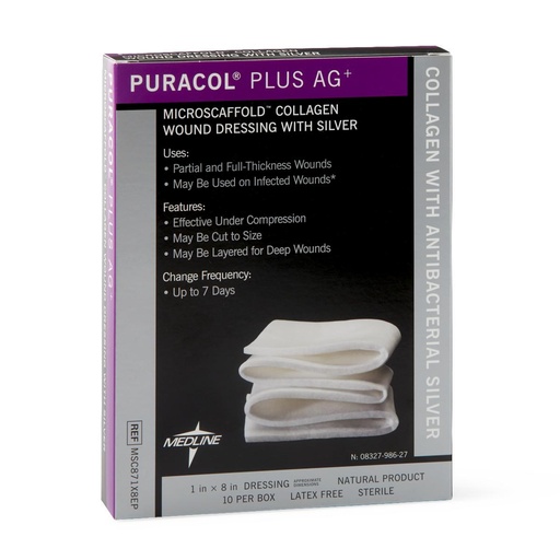 [MSC871X8EP] Puracol Plus AG+ Collagen Wound Dressing with Silver, 1" x 8" Rope, in Educational Packaging