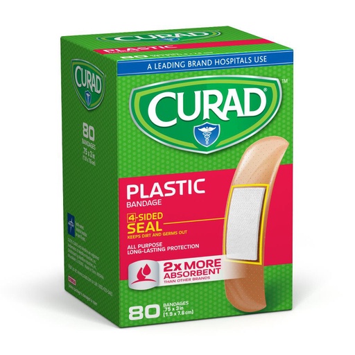 [CUR02278RB] Curad Plastic Adhesive Bandages - 3/4" x 3", 80 / Box