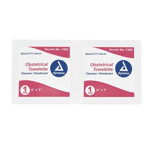 [1302] Dynarex Obstetrical Towelettes (Cleanser/Deodorant) 5" x 7"