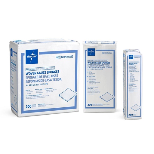 [NON25812] Medline Woven Non-Sterile Gauze Sponges, 12 ply, 8" x 4"