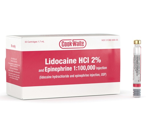 [101-1559889] Cook-Waite Lidocaine 2% 1:100,000 With Epinephrine 50/Box