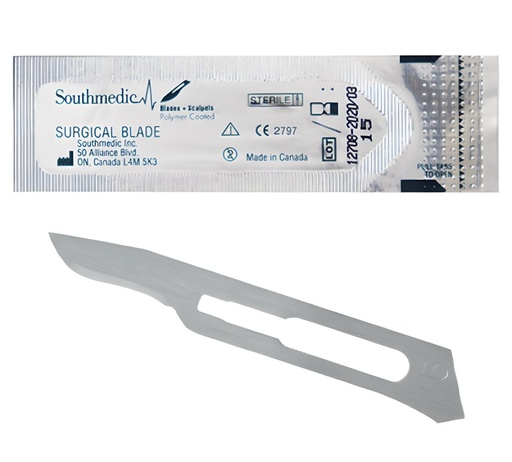 [73-4415] Southmedic Polymer Coated SS Blades (STERILE/#15C) - BOX OF 50 PIECES